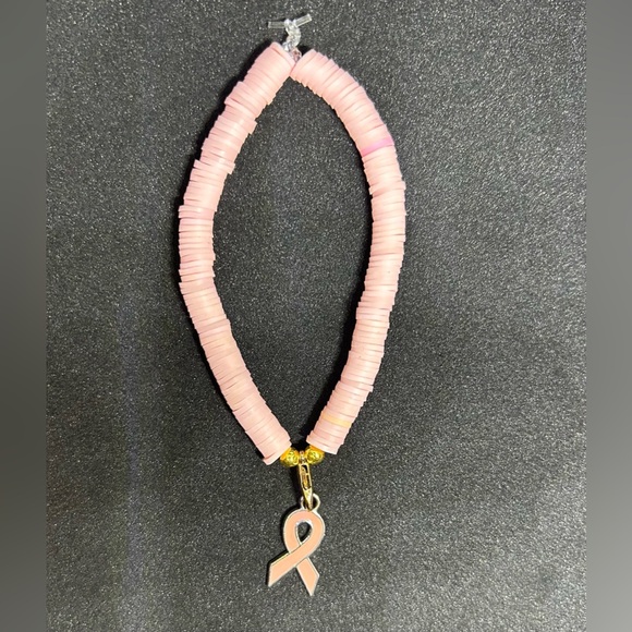 Light Pink Ribbon (Awareness) Heishi Charm Bracelet - Picture 3 of 7